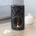 BLACK CRACKLE PILLAR OIL BURNER & WAX WARMER