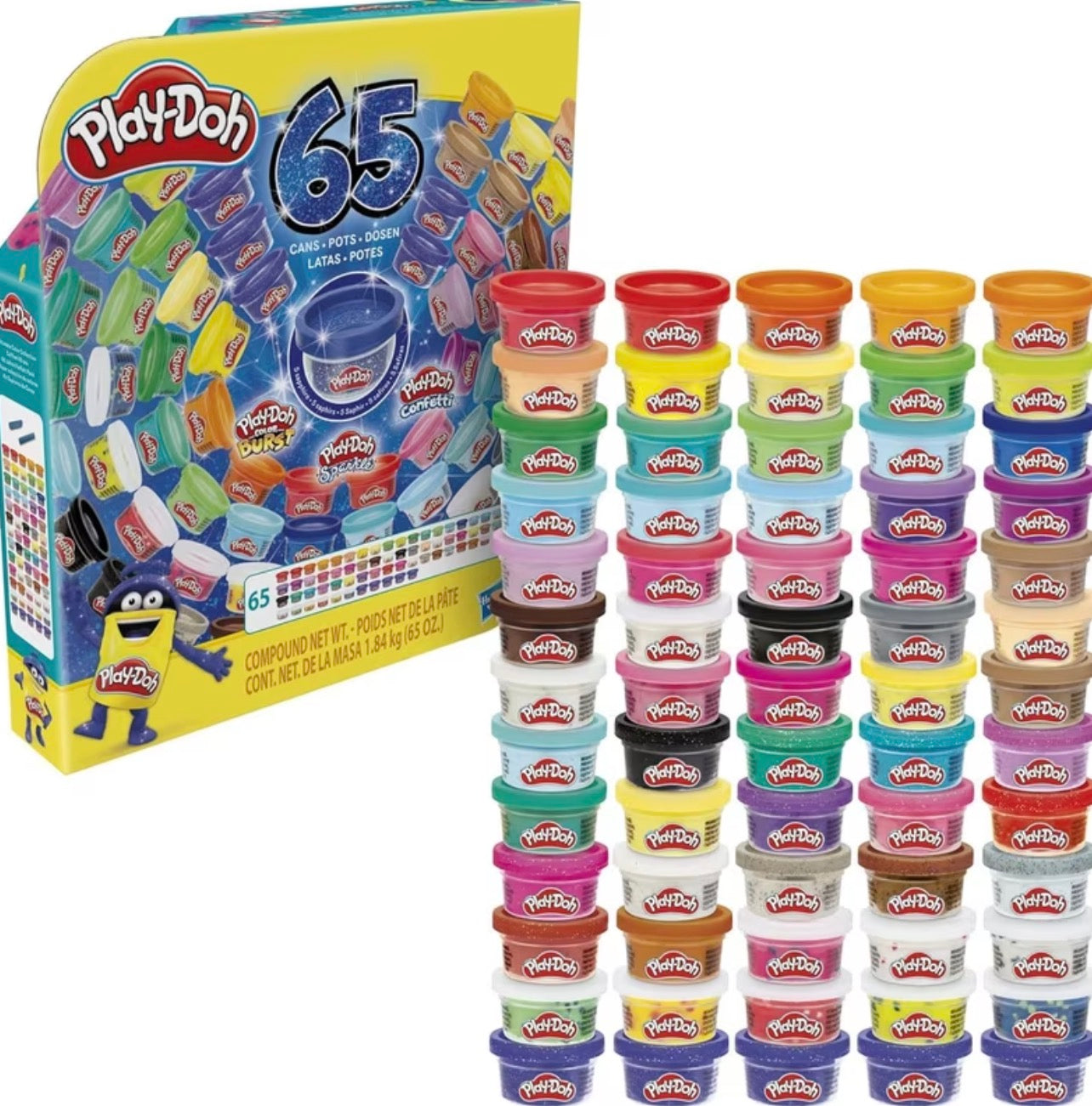 Play-Doh Ultimate Color Collection 65-Pack of Assorted Modeling Compounds for Kids 3 Years and Up, Non-Toxic, Fun Size 28 g Cans