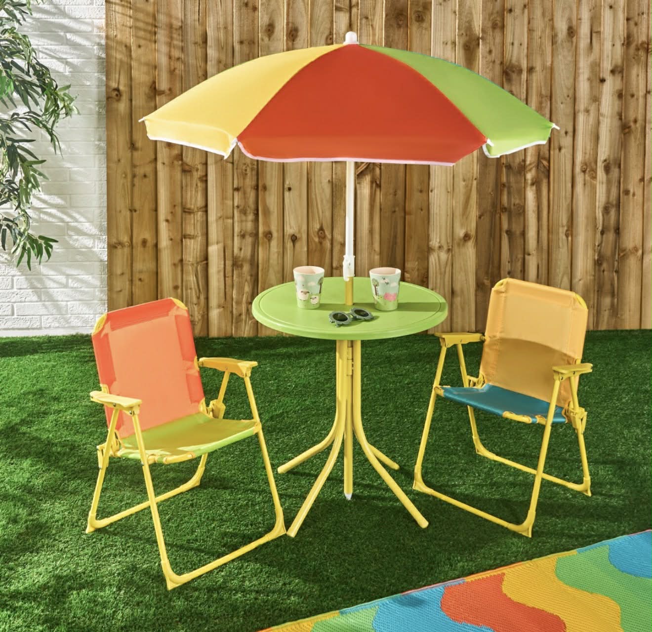 Kids Colour Block Bistro Set with Parasol - Multi