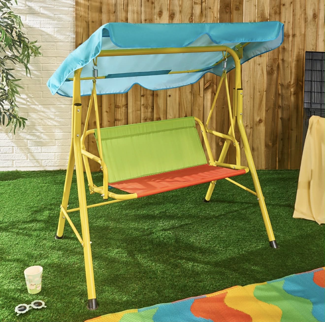 OHS Kids Colour Block Swing Bench with Canopy - Multi
