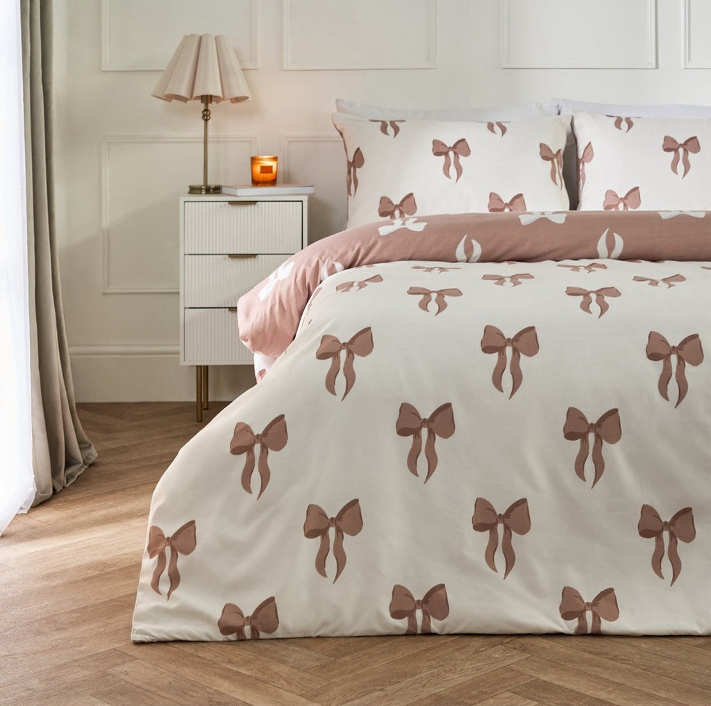 Bow Print Reversible Duvet Cover Set -