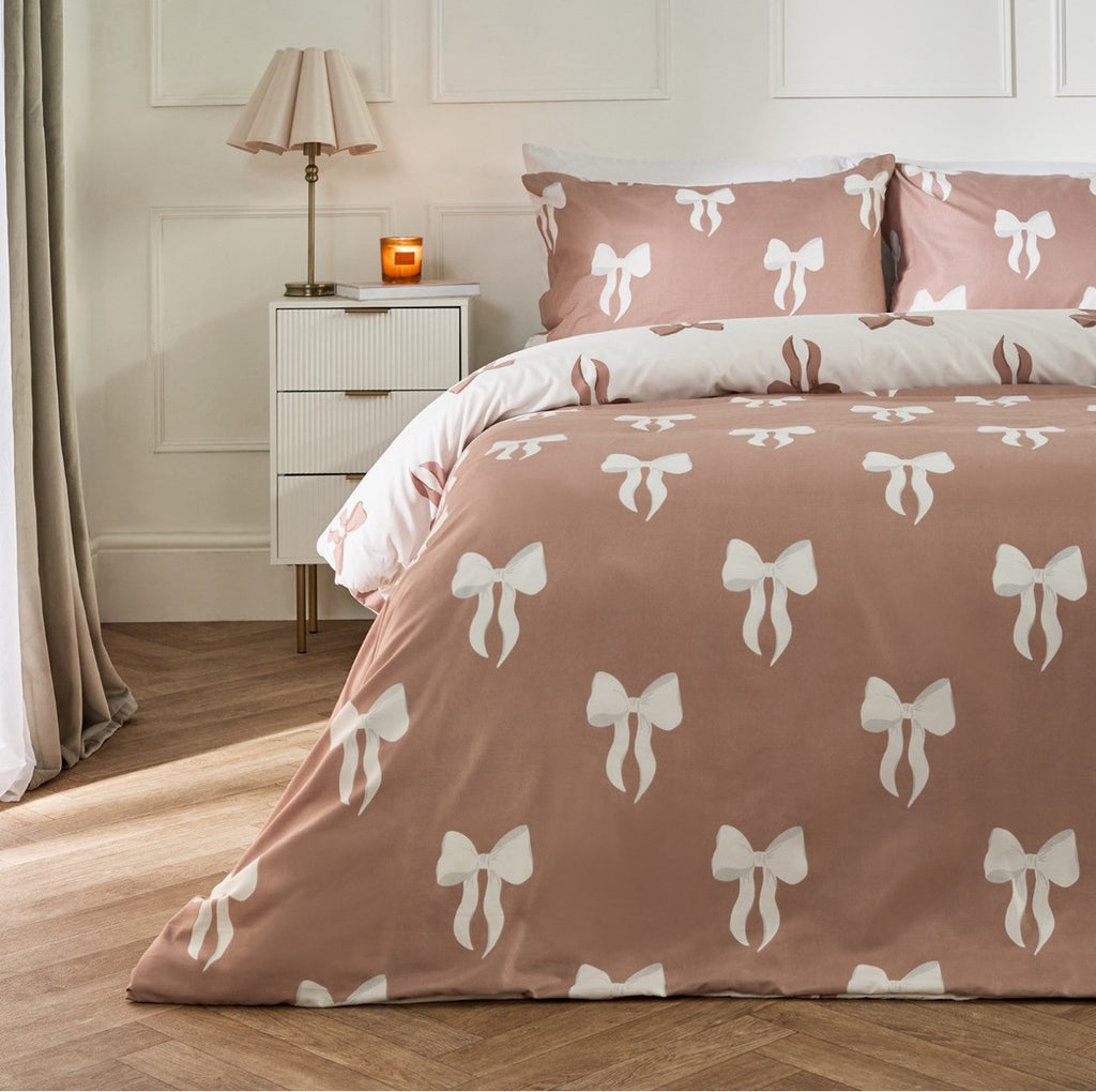 Bow Print Reversible Duvet Cover Set -