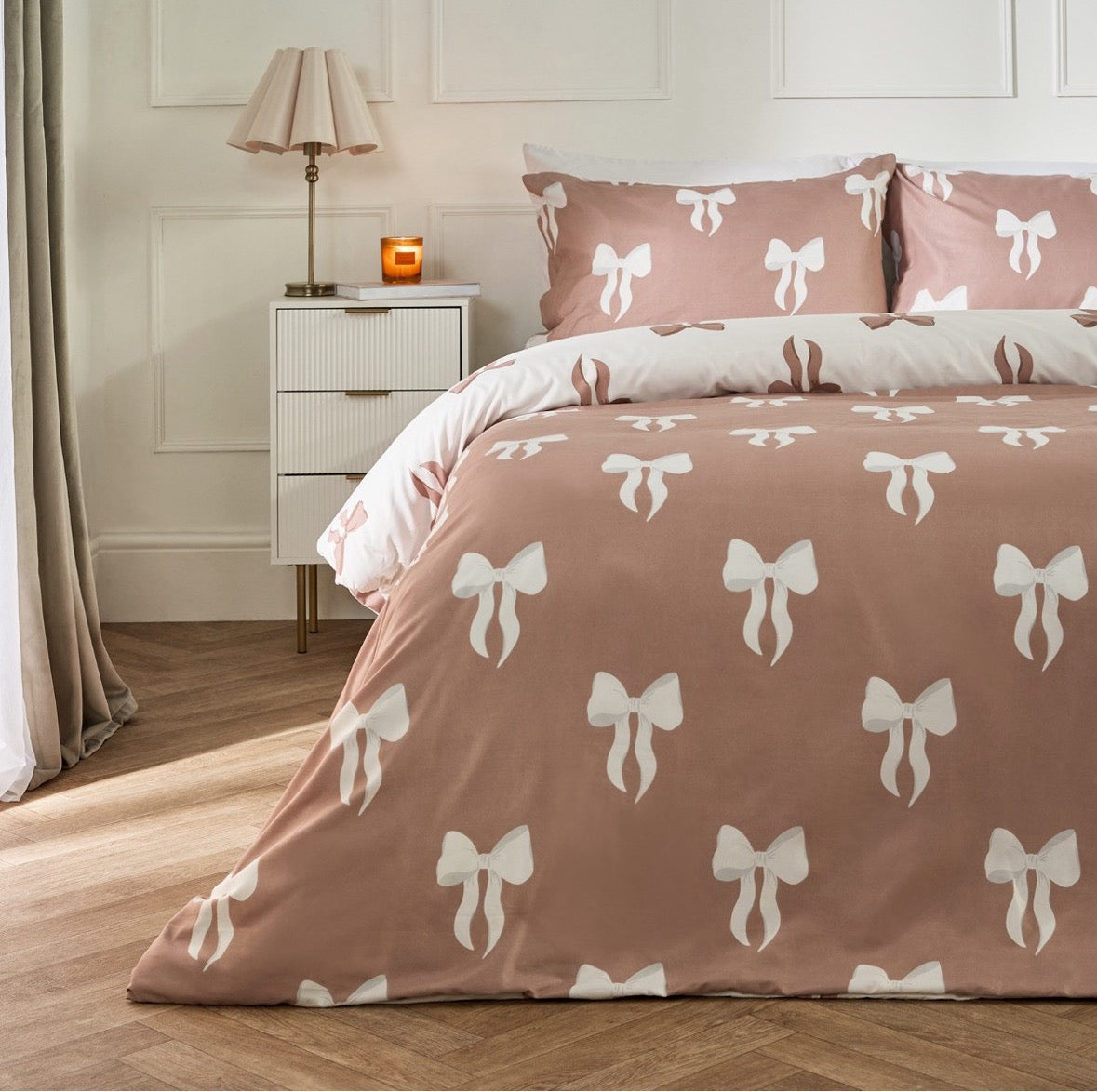 Bow Print Reversible Duvet Cover Set -
