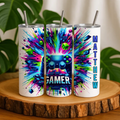 Personalised Gamer Tumbler, Colorful Video Game Controller Design, 20oz
