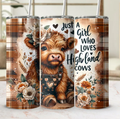 Highland Cow Tumbler: Floral Plaid 20oz Stainless Steel Cup