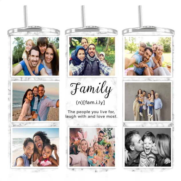 Personalised Photo Family Insulated 20oz Thermal Skinny Tumbler Stainless Steel Supplied with Straw