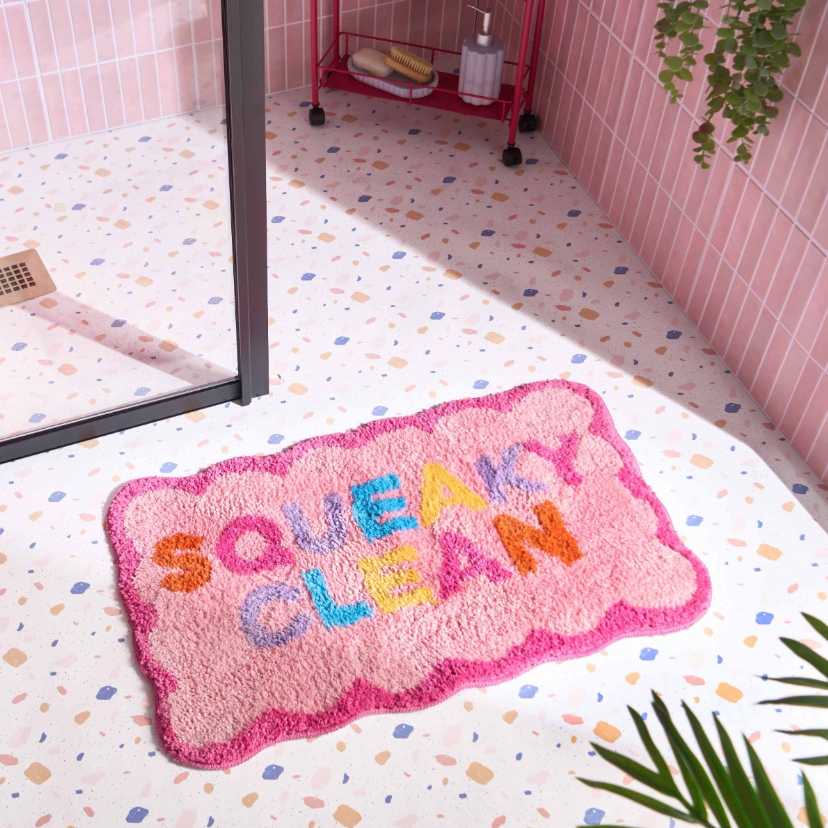 Squeaky Clean Tufted Bath Mat - Pink