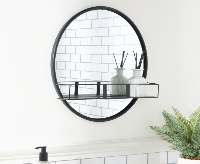 Round Mirror with Shelf - Black