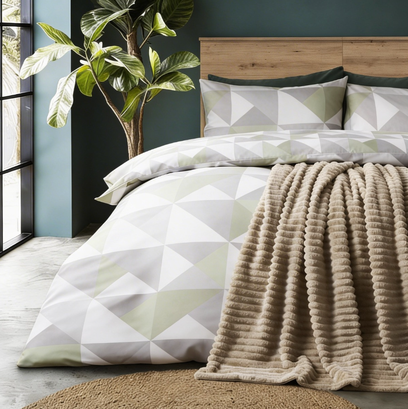Geometric Print Duvet Set - Sage
