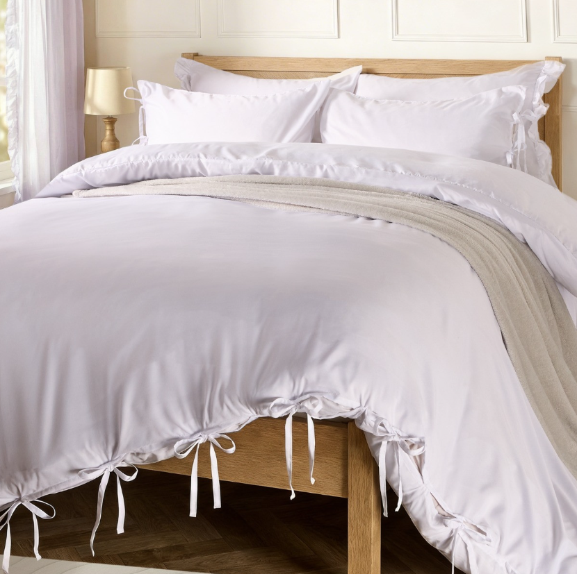 Bow Tie Plain Dye Duvet Set - White