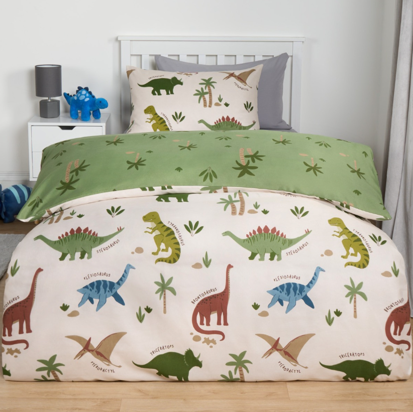 Dino Reversible Duvet Cover Set - Cream/Green