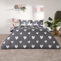 Heart Print Duvet Cover Set - Charcoal