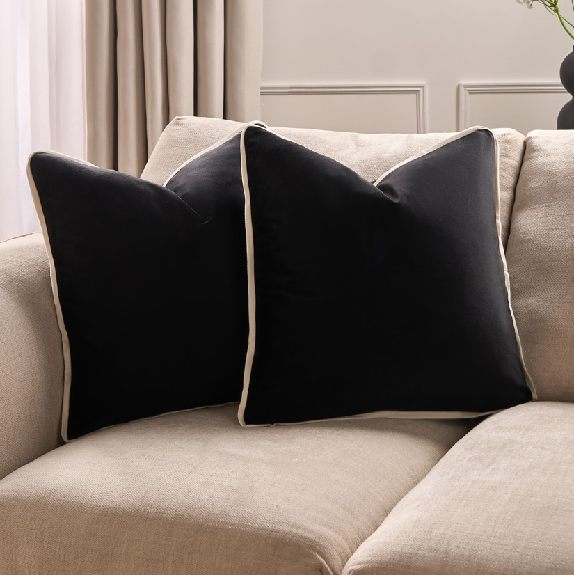 (2 PACK) Matte Velvet Piped Edge Cushion Covers - Monochrome