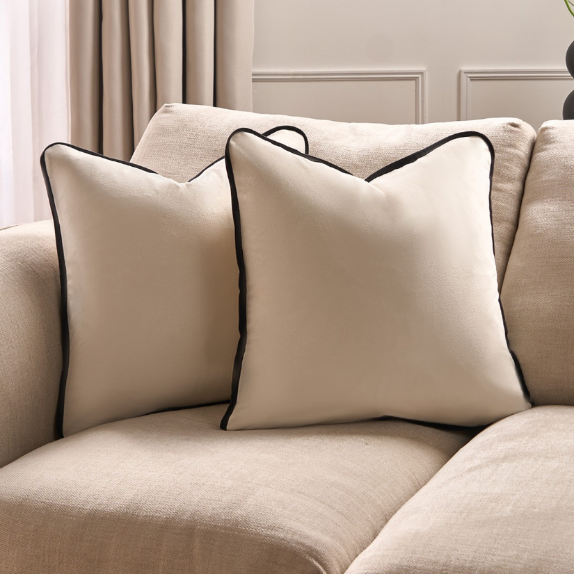 (2 PACK)  Matte Velvet Piped Edge Cushion Covers - Cream