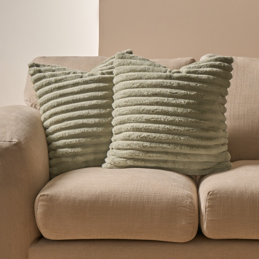 (2 PACK) Faux Fur Thick Ribbed Cushion Covers - Sage