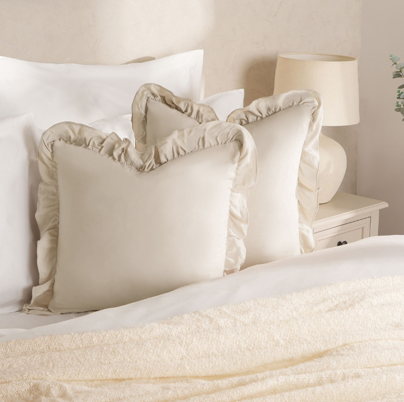 (2 PACK) Frill Cushion Covers - Beige