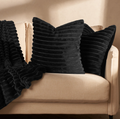 (2 PACK) Faux Fur Thick Ribbed Cushion Covers - Black
