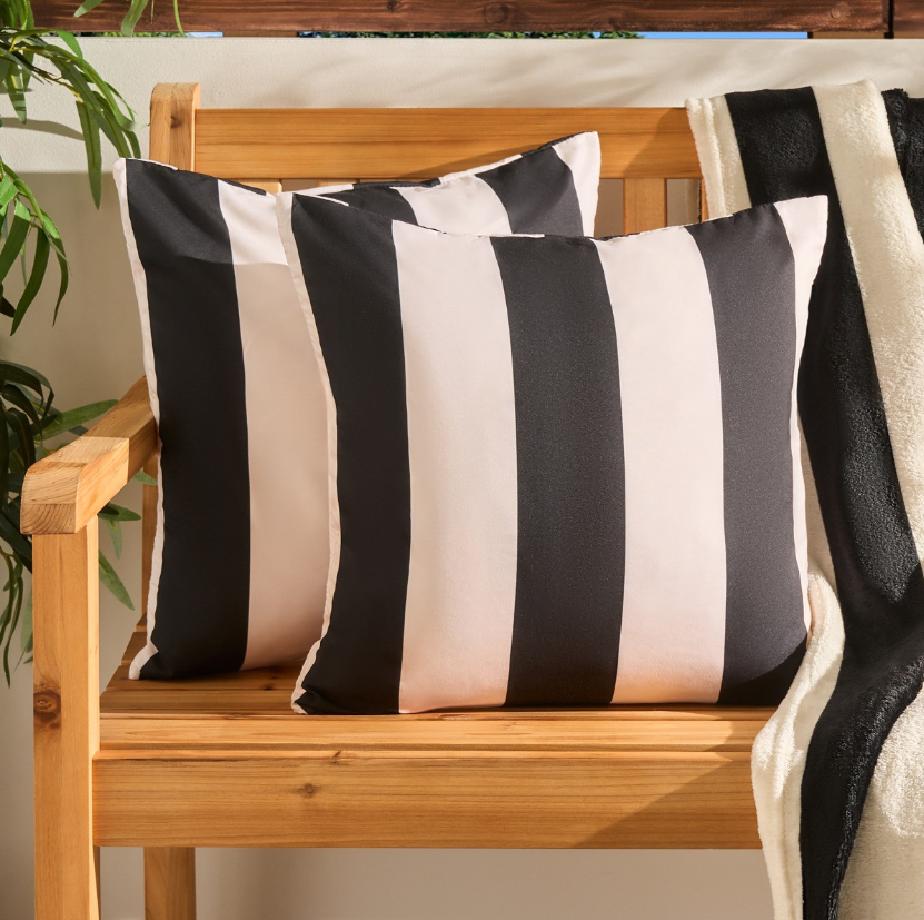 (2 PACK)  Indoor/Outdoor Stripe Print Cushion Covers - Monochrome