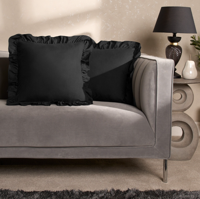 (2 PACK) Frill Cushion Covers - Black