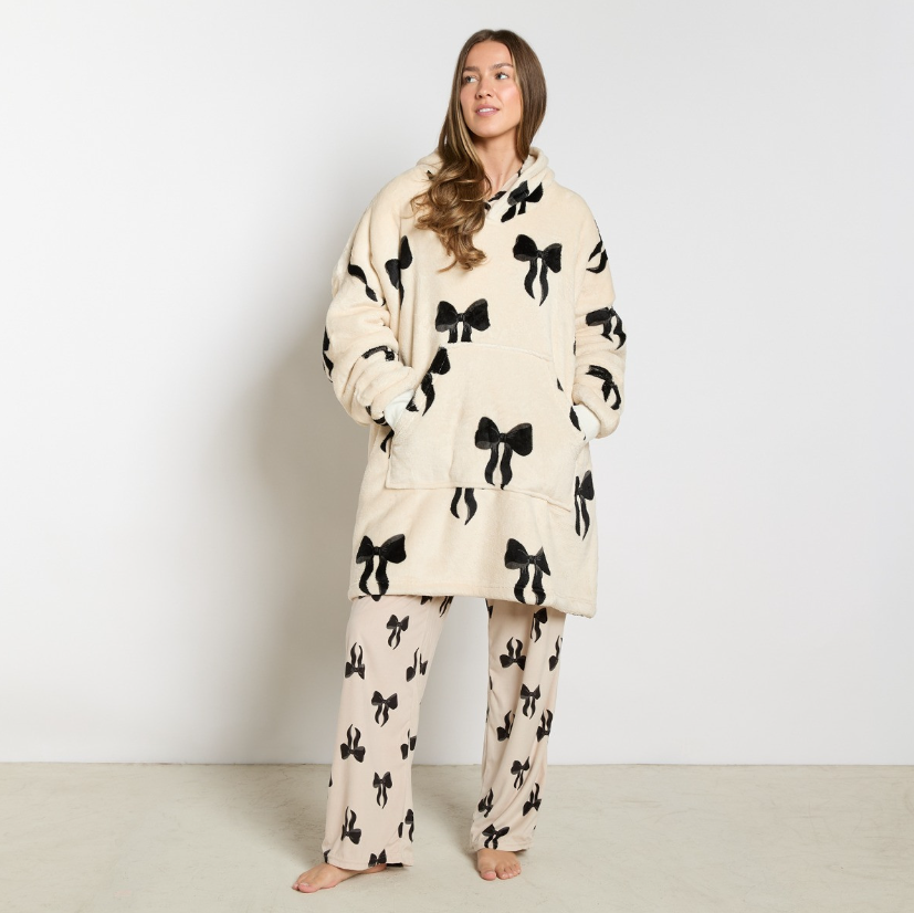 Adults Bow Print Hoodie Blanket