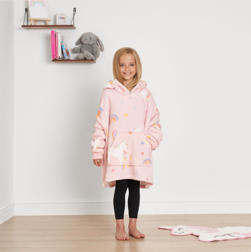 Unicorn Print Hoodie Blanket, Kids - Blush