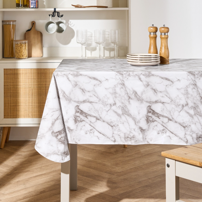 Wipe Clean Tablecloth - White Marble