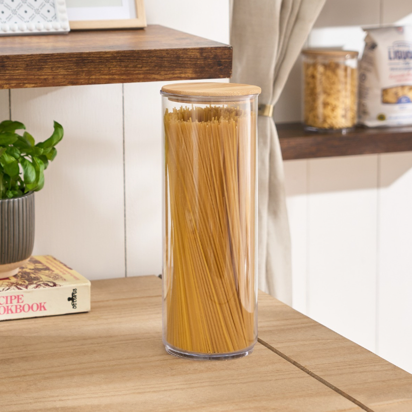 Tall Plastic Round Storage Container with Bamboo Lid - Clear