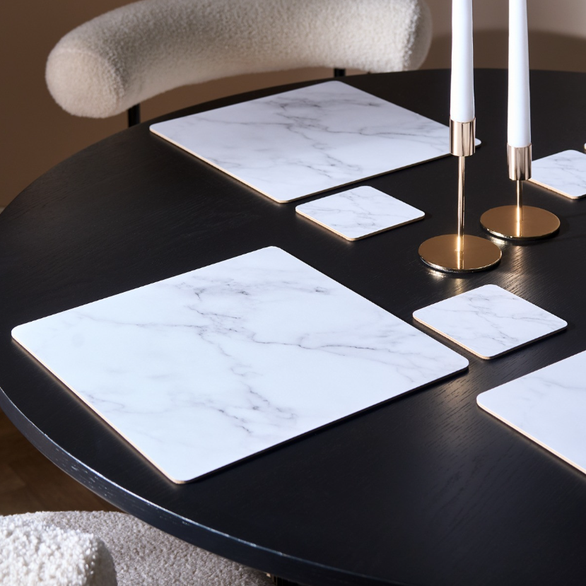 lace Mats and Coaster Set, 4 Pack - White Marble