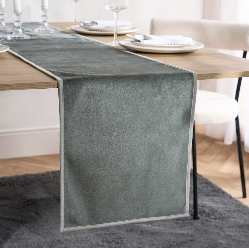 Piped Trim Table Runner – Charcoal/Silver