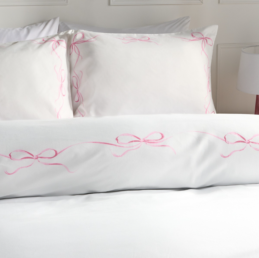 Bow Border Duvet Cover Set - White/Pink
