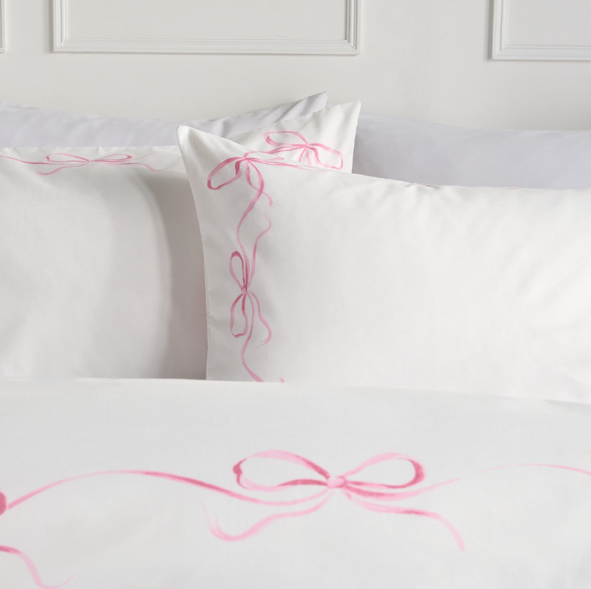 Bow Border Duvet Cover Set - White/Pink