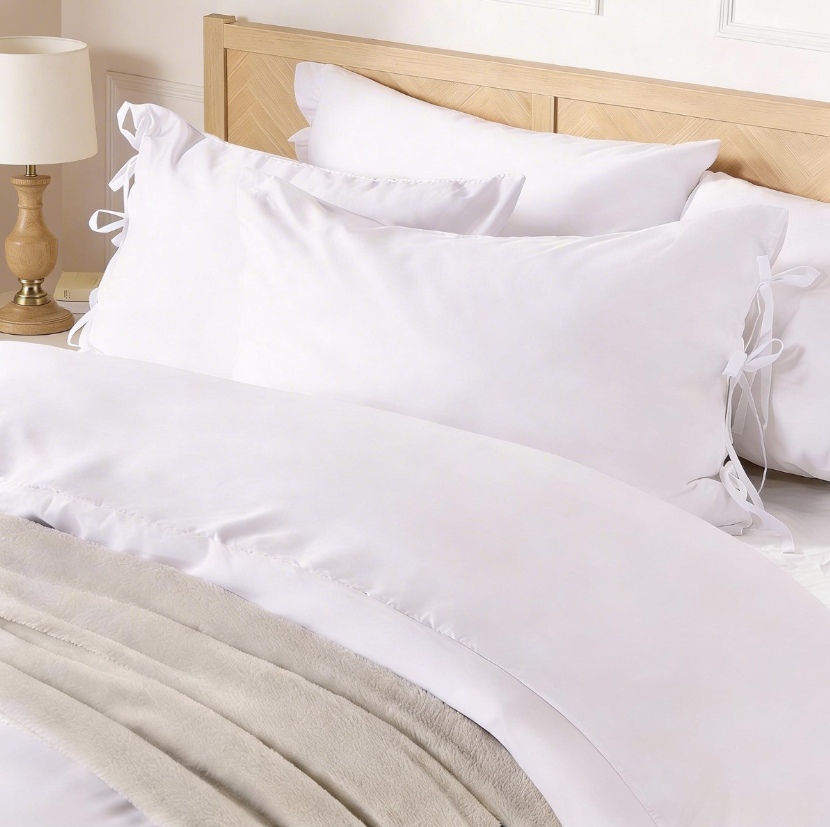 Bow Tie Plain Dye Duvet Set - White