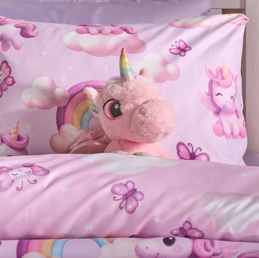Unicorn Fun Print Duvet Cover Set - Lilac