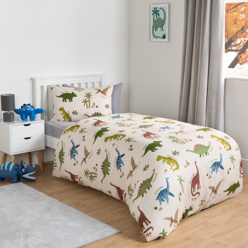 Dino Reversible Duvet Cover Set - Cream/Green