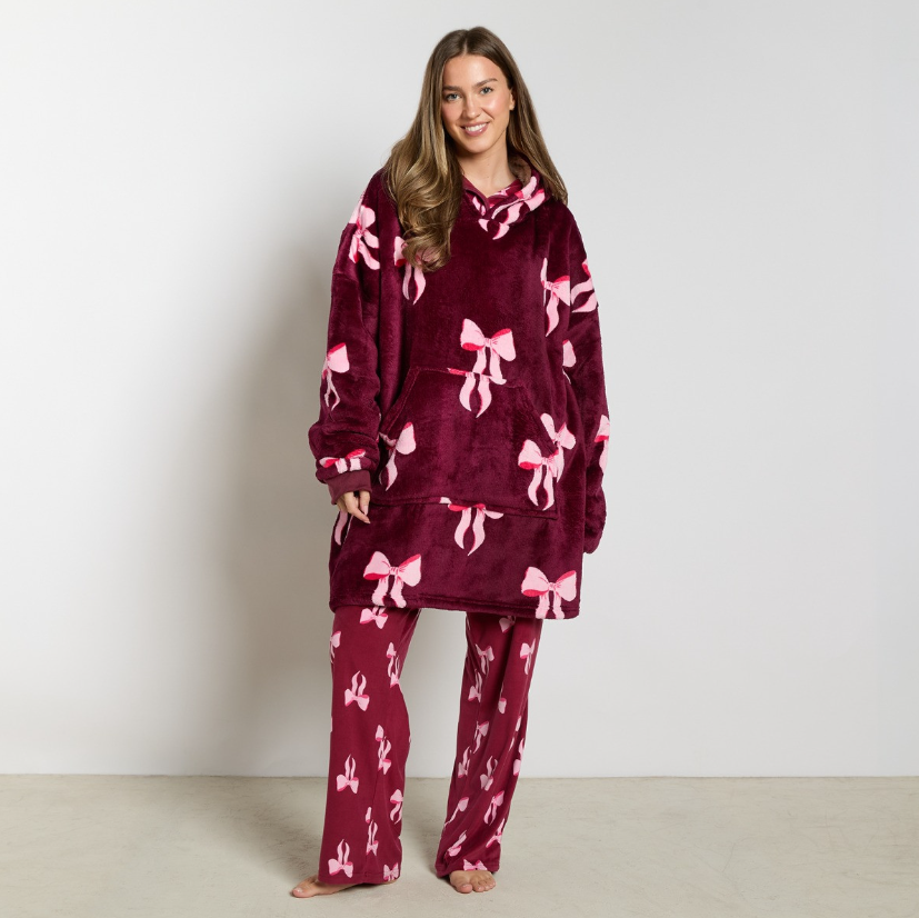 Adults Bow Print Hoodie Blanket