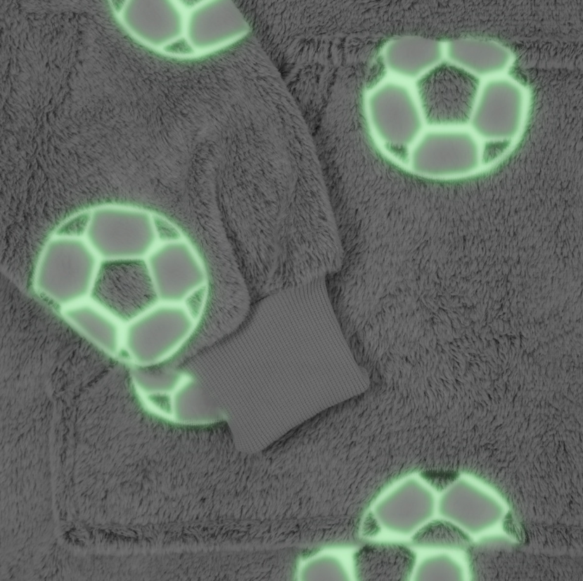 Kids Glow In The Dark Football Hoodie Blanket - Grey