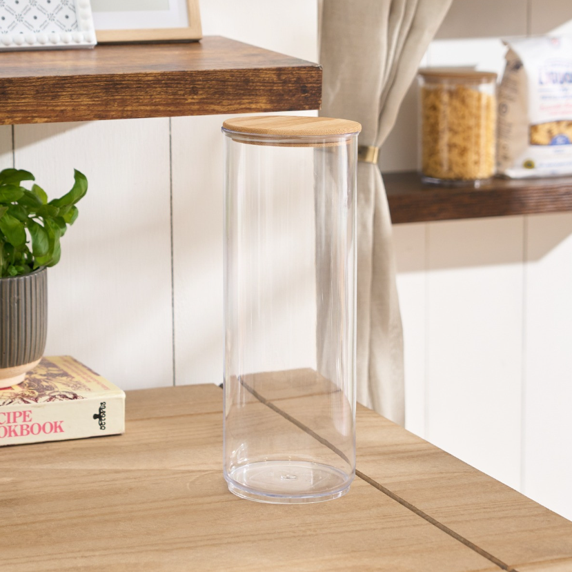 Tall Plastic Round Storage Container with Bamboo Lid - Clear